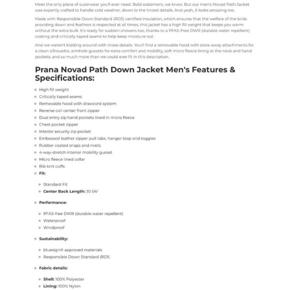 Prana Mens XXL Black Olive Heather Long Sleeve Down Puffer Jacket Novad Path NWT - Picture 3 of 16